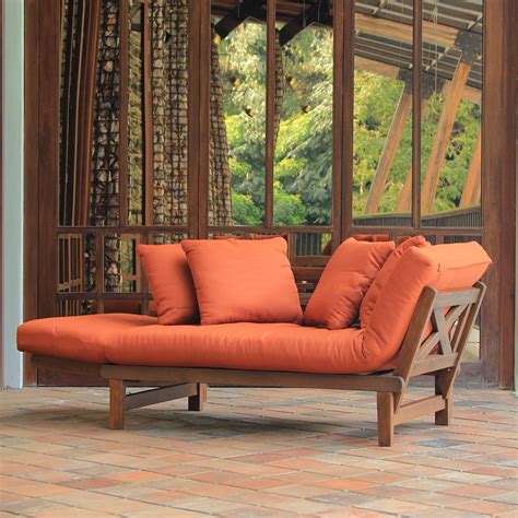 Westlake Outdoor Convertible Sofa Daybed, Natural Brown/Brick Cushion ...