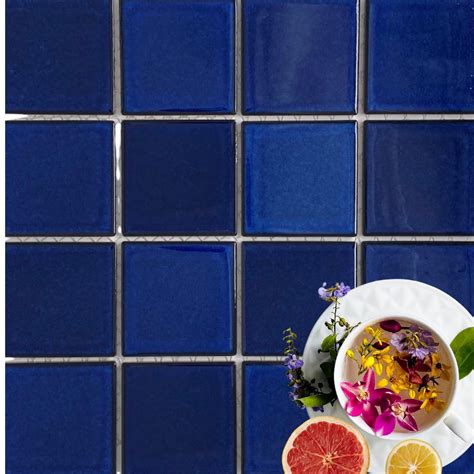 Buy Premium Quality 3x3 Cobalt Blue Square Pattern Porcelain Mosaic Floor Wall Tile on Mesh ed ...