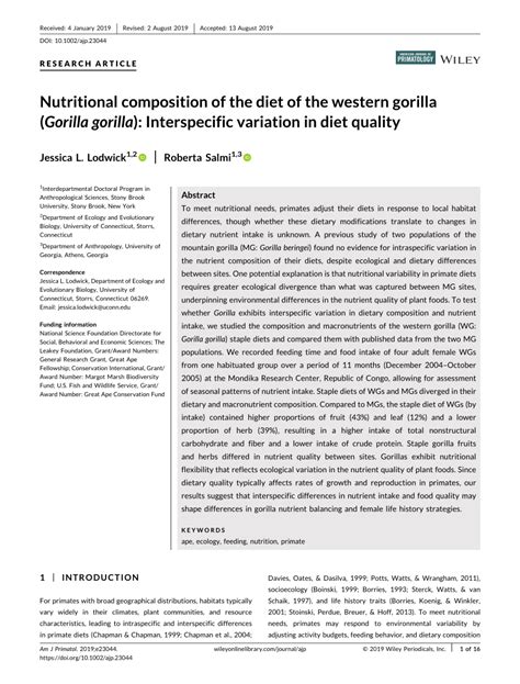 (PDF) Nutritional composition of the diet of the western gorilla ...