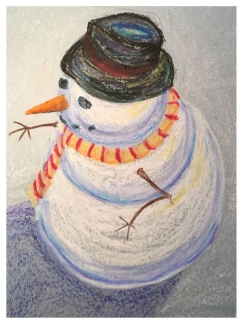 a drawing of a snowman with a hat and scarf on it's head