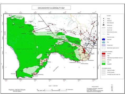 Botswana underground water map - Map of Botswana underground water (Southern Africa - Africa)