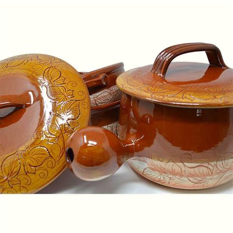 Provencal ceramic cooking saucepan with lid and spout from Vallauris