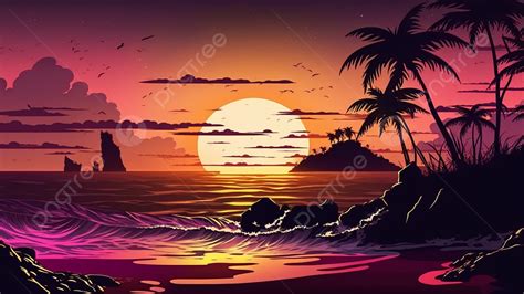 Sunset Seaside Background, Sunset, Sea, Coconut Tree Background Image And Wallpaper for Free ...