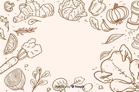 Hand Drawn Healthy Food Background Vector | Fresh Fruits and Vegetables