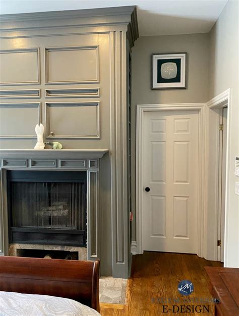 Walls painted Benjamin Moore Revere Pewter, fireplace mantle and built ...