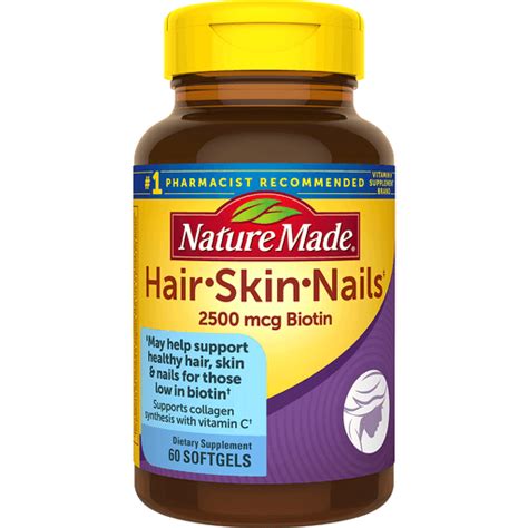 Nature Made Hair Skin and Nails with Biotin 2500 mcg, Dietary Supplement For Healthy Hair Skin ...