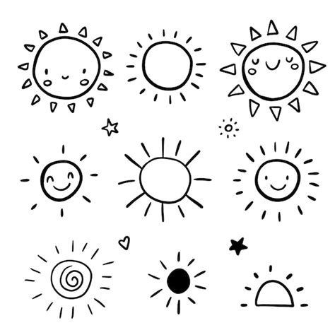 Premium Vector | Cute set of sun icons. Funny happy smiley suns. Happy ...