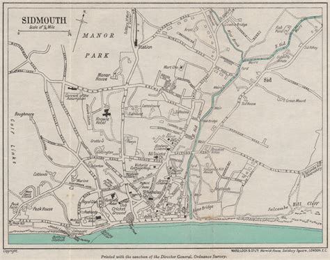 SIDMOUTH vintage town/city plan. Devon. WARD LOCK 1948 old vintage map ...