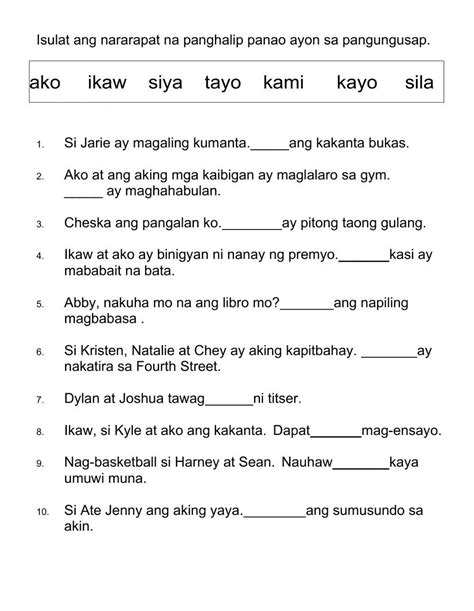 Panghalip Pananong Worksheet Grade 3