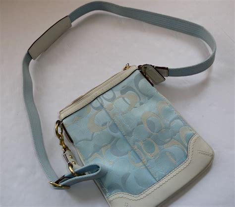 Vintage Coach Side Bag, Monogram Logo Print, Light Bl… - Gem