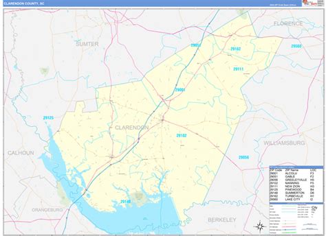 Clarendon County, SC Zip Code Wall Map Basic Style by MarketMAPS - MapSales