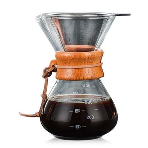 Classic Glass Hand Drip Coffee Maker Pot Chemex Style Pour Over 400ml W ...