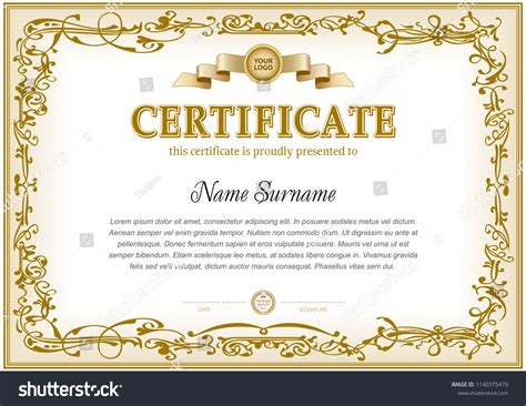 Certificate Template Vintage Floral Frame Border Stock Vector (Royalty Free) 1140375479 ...