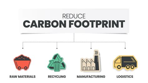 Reduce Carbon Footprint infographic has 4 steps to analyse such as raw ...