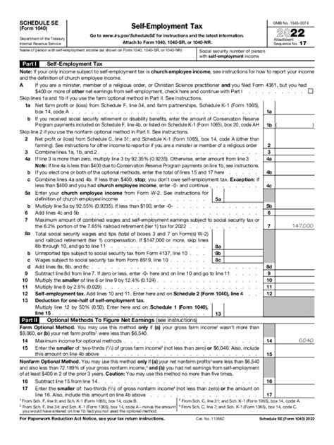 2022 Form IRS 1040 - Schedule SE Fill Online, Printable, Fillable ...