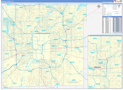 Marion County, IN Zip Code Wall Map Basic Style by MarketMAPS - MapSales