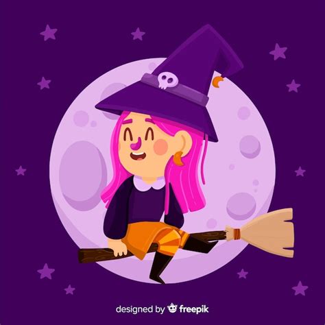 Free Vector | Cute halloween witch on broom