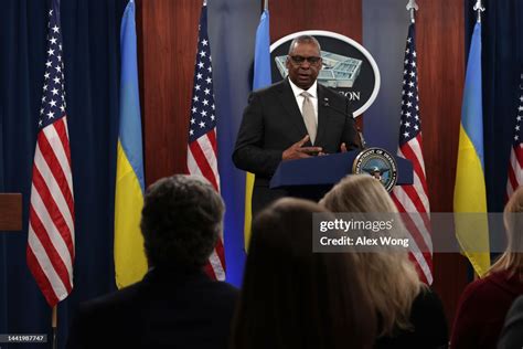 U.S. Secretary of Defense Lloyd Austin speaks during a press briefing ...