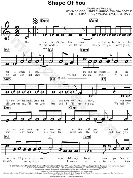 Ed Sheeran "Shape of You" Sheet Music for Beginners in D Minor - Download & Print - SKU: MN0172038