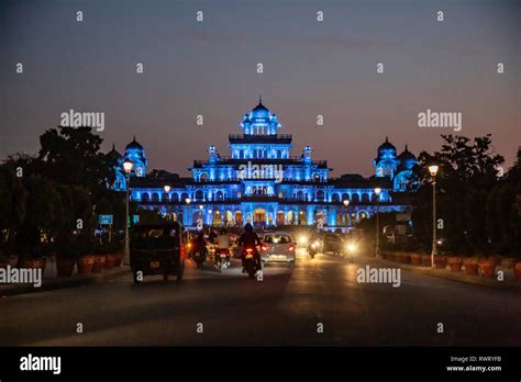 Jaipur, Rajasthan, India, January 20, 2019: Albert Hall museum city palace at night in Jaipur ...