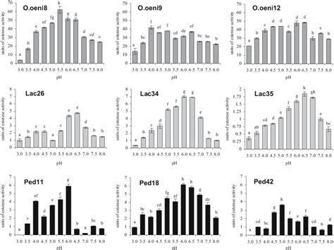 Influence of pH on esterase activity of LAB strains. Units of esterase ...