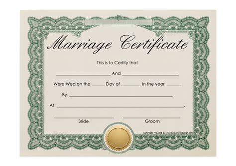 Beige Marriage Certificate Template With Green Frame Download Printable PDF | Templateroller