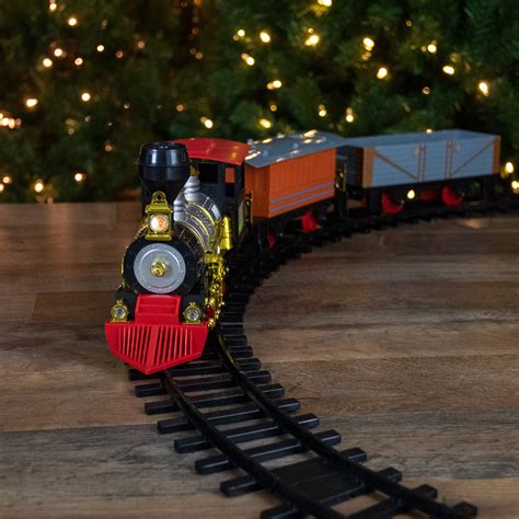 17-Piece Lighted & Animated Gold & Red Classic Model Train Set with ...