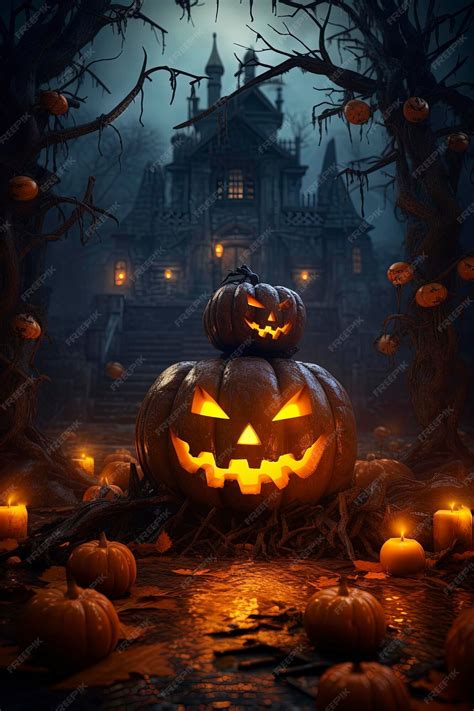 Premium AI Image | halloween wallpaper with evil pumpkins