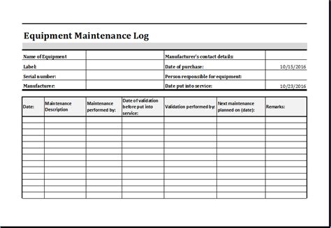 Equipment Maintenance Log Template MS Excel | Excel Templates | Checklist template, Computer ...