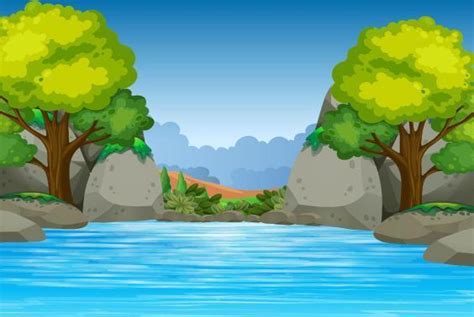 Cartoon lake with trees and rocks - Download Free Vectors, Clipart Graphics & Vector Art