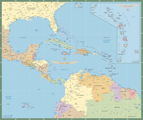 Caribbean Map With Countries, Capitals, Cities, Roads And Water Features | ubicaciondepersonas ...