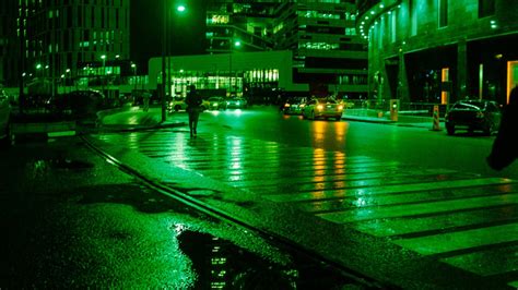 Green Lights Road Buildings Vehicles During Nighttime HD Green Aesthetic Wallpapers | HD ...