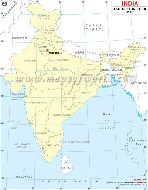 India lat-long map | Latitude and longitude map, Map, India map