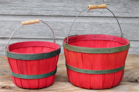 lot old farmer's market wood baskets for orchard or farm garden stand produce, shop displays