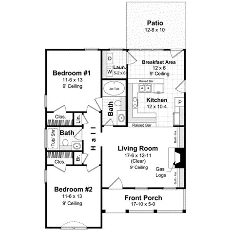 Cottage Style House Plan - 2 Beds 2 Baths 1000 Sq/Ft Plan #21-168 - Houseplans.com