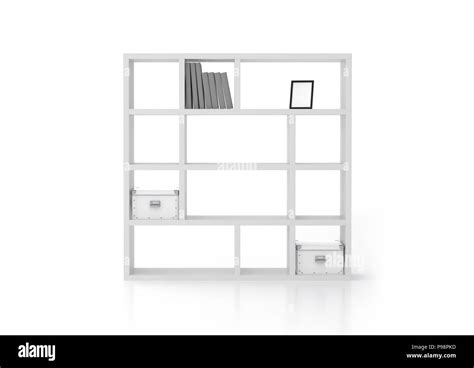 White bookcase shelves isolated on white background. Include clipping path. 3d render Stock ...