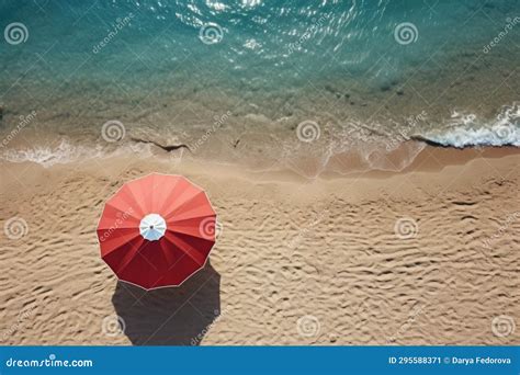 Aerial View of Sandy Beach with Umbrella and Blue Water. Generative AI ...