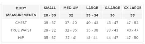 Vuori Size Chart – Mountain High Outfitters