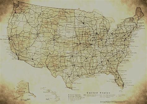 Map Of The United States In Digital Vintage Photograph by Sarah ...