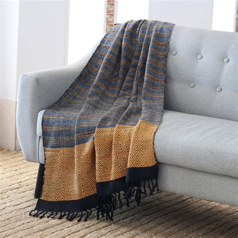 Woven Silk Throw Blanket from India - Cozy Night | NOVICA