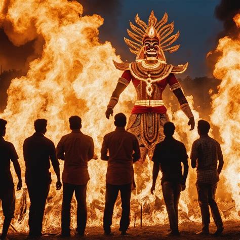 Premium AI Image | Dussehra Festival Ravan Dahan Burning