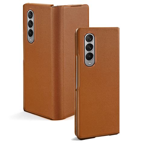 Tough On Samsung Galaxy Z Fold 3 Case Fine Leather Brown