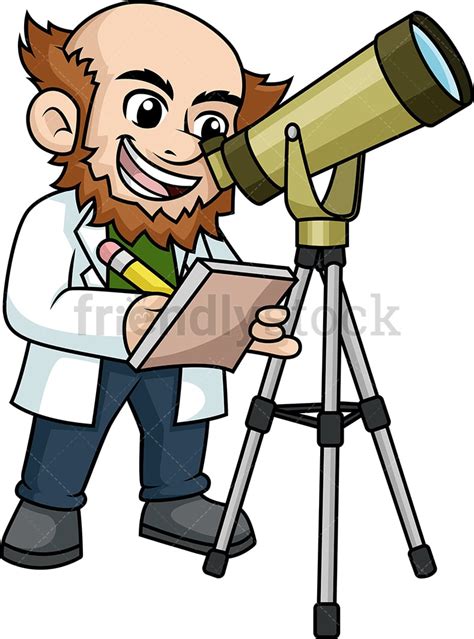 Astronomer Looking Through Telescope Cartoon Clipart Vector - FriendlyStock