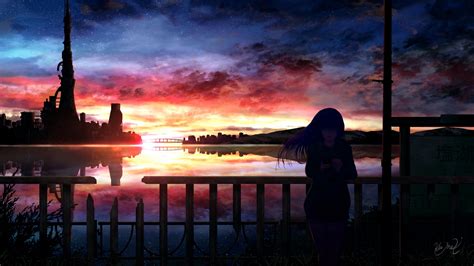 3840x2160 Resolution Anime Girl In Sunset 4K Wallpaper - Wallpapers Den