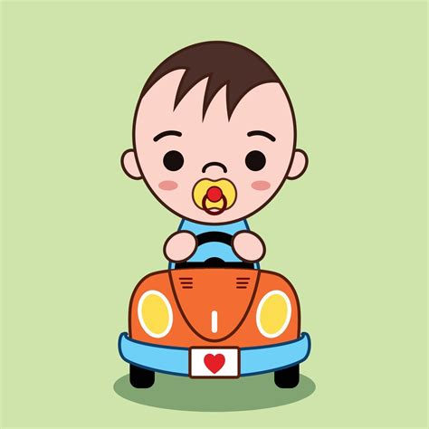 Cute Cartoon Vector Illustration Of a baby driving a convertible car He ...