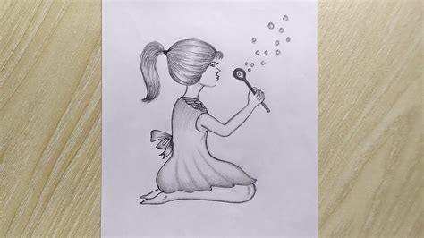 How To Draw A Little Girl Playing With Bubbles || Step By Step Full ...