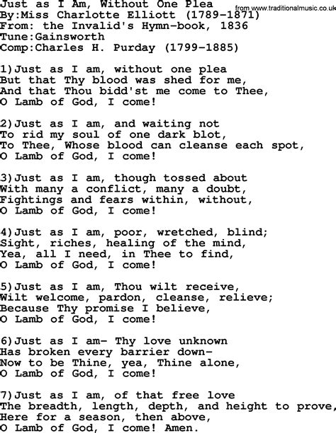 Methodist Hymn: Just As I Am, Without One Plea - lyrics with PDF