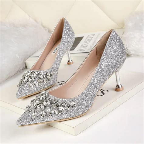 Spring Summer Kitten Heel Rhinestone Wedding Shoes Bride 2019 Shallow ...