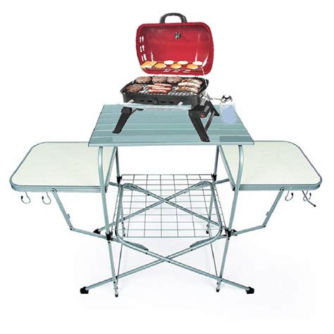 New Tabletop Gas Grill W/ Bbq Folding Table Bundle Porcelain Red Warming Rack | Backyard ...