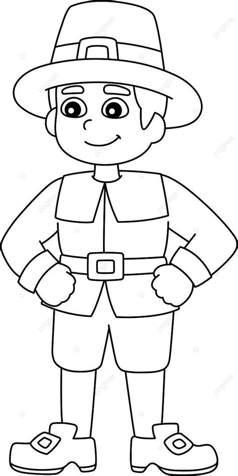 Thanksgiving Pilgrim Boy Isolated Coloring Page Hat Coloring Page Graphic Vector, Hat, Coloring ...